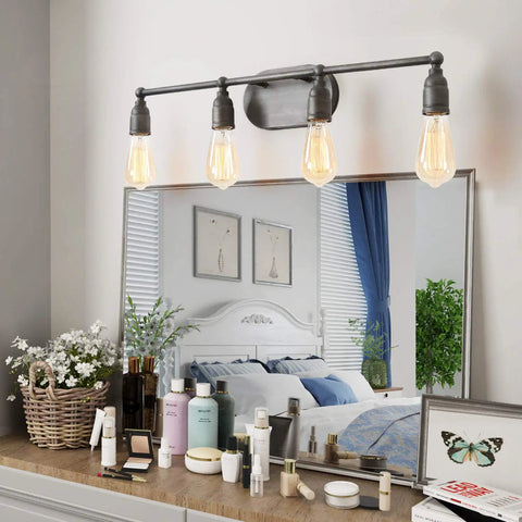Dope Industrial Water Pipe Vanity Light 4 Head Wall Lamp Dark Silver Finish over bathroom mirror
