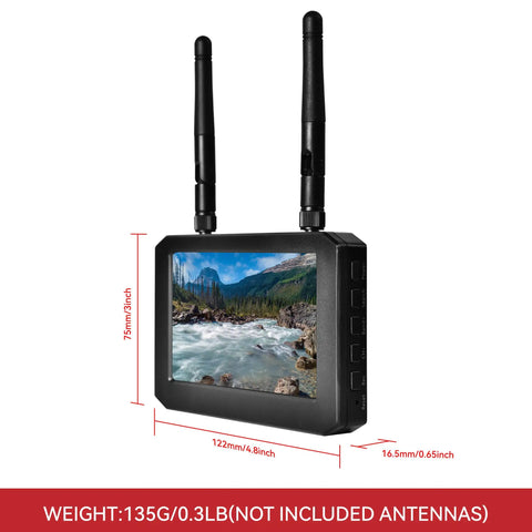 Compact 4.3 Inch FPV Monitor With DVR, 5.8GHz 40 Channel Receiver, 800x480 IPS Display, side view with antennas
