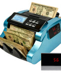 High Speed Money Counter Hits 1000 Bills Per Minute With UV MG IR DD Counterfeit Detection Large LCD Display metallic blue