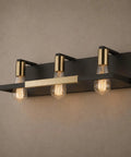 Rustic Dope Matte Black And Gold Three Light Vanity Light Over Mirror For Bathroom Or Powder Room, Vintage Industrial style