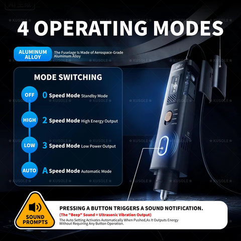 Ultrasonic cutting blade with OLED display and LED lights; four-mode switch for 3D-printed models, leather and wood.