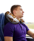 Man using Bear Eating U Shaped Travel Pillow For Neck Support Comfy Memory Foam Fill With High Rebound Comfort Portable Headrest