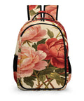 Vintage Peony Botanical Printed Backpack For Everyday Use Unisex Large Capacity Daypack With Durable Polyester Fabric Front View
