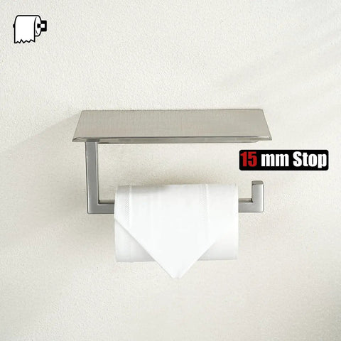 Toilet Paper Holder With Phone Shelf Fits Five Inch Rolls 304 Stainless Steel Brushed Finish Wall Mount Bathroom Organizer