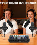 Upgraded Dual Mic Podcast Kit Bundle With Denoise And 10 Built In Effects Plus 4 Custom Sound Pads Bluetooth Wireless Music