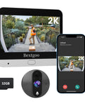 2K Video Peephole Doorbell Camera With 32GB Memory Card And 4 3 Inch Color Monitor 8000mAh Battery 170 Degree Wide View Motion Detection Alerts And Night Vision For Easy No Brainer Home Door Camera System displaying person at door