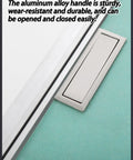 Close-up of aluminum handle for No Sweat Hidden Inspection Door, showcasing durable design for easy access.