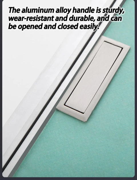 Close-up of aluminum handle for No Sweat Hidden Inspection Door, showcasing durable design for easy access.