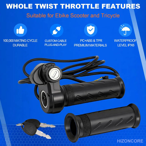 Universal Full Twist Throttle With Key Lock For E Bikes And Scooters 12V To 72V Plug And Play No Rewiring Quick Install 3 Pin E Bike Throttle Compatible With Q20 Q20Pro H20 H26Pro