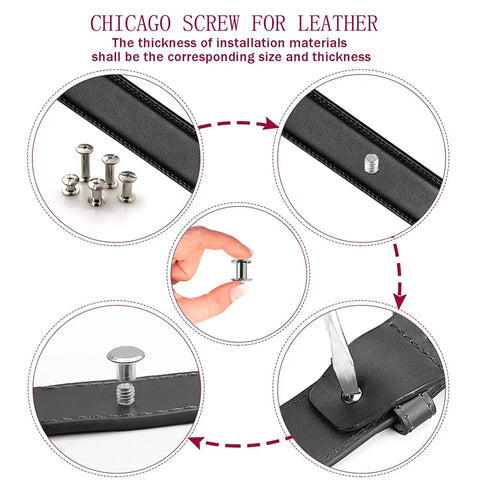 Image showing Gun Black Chicago Screws Assorted Heavy Duty Leather Rivet Kit in use for easy leather installation and durability.