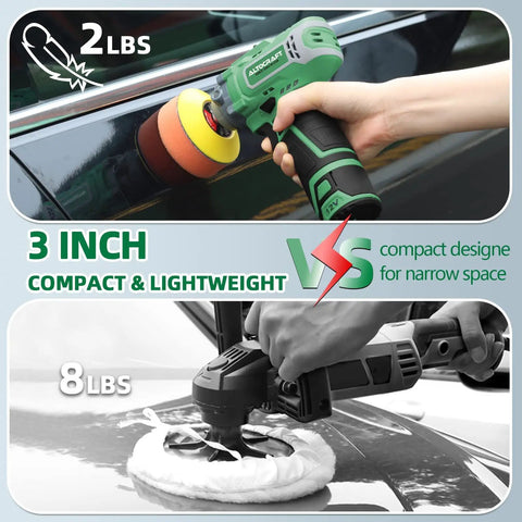 3 Inch Cordless Mini Polisher And Sander With 12V 2.0Ah Battery, Variable Speed, Includes 5 Sandpapers, 2 Flat Pads, Wool Pad For Car Detailing And Waxing, Perfect DIY Auto Buffing And Polishing Tool