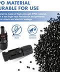 16 Piece Solar Panel Connector Kit demonstrating sturdy PPO material with anti-electric shock and corrosion resistance features.