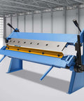 Heavy Duty 24 Inch Sheet Metal Bender with Pan and Box in a workshop setting, featuring handles and removable fingers, floor standing.