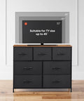 7 Drawer Dresser And TV Stand Media Console With Metal Frame And Wood Top For TVs Up To 45 Inches in black and rustic brown