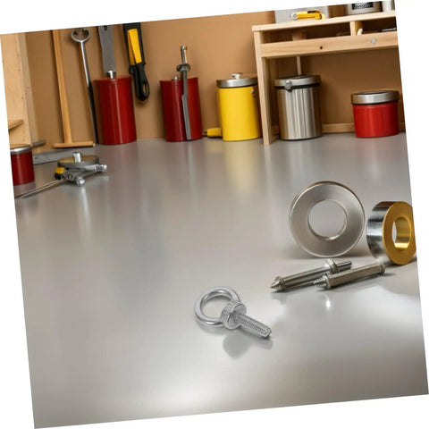 Heavy Duty M6x20 Stainless Steel Threaded Eyebolts With Nut And Washer Rock Solid Hook Bolts For Lifting And Hoisting Includes Nylon Nut And Flat And Spring Washers For Anti Loosening Protection Durable Industrial Grade Fasteners on workbench