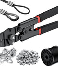 All-In-One 328ft Wire Rope Crimping Tool Kit With Heavy-Duty Crimp Tool Black Vinyl Coated 7x7 1.5mm Wire, 200 Aluminum Crimp Sleeves And 20 Stainless Steel Thimbles For DIY Rigging And Pro Grade Results