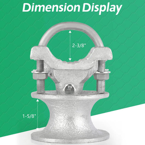 Mini Cantilever Gate Rollers Kit Fits Two And Three Eighths Inch Post And One And Five Eighths Inch Rail Sliding Gate Hardware Set Of Four Gen Two For Chain Link Fences Smooth Operation And Galvanized Steel Durability shown in dimension display image with 2-3/8 inch and 1-5/8 inch measurements visible.
