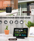 Smart Wireless Rain Gauge and Weather Station with Outdoor Thermometer Hygrometer Atomic Clock Forecast and Barometer Self Emptying Rain Gauge for Accurate Rain Tracking and Home Weather Monitoring.