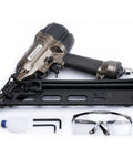 Pro Grade 15 Gauge Finish Nailer Pneumatic With 34 Degree Angled Drive, Nails From 1-1/4 In To 2-1/2 In shown with accessories