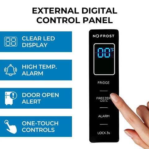External digital control panel of Solid Heavy Duty Workhorse Upright Convertible Refrigerator And Freezer Combo with LED display