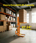 CareArise electric pallet stacker, orange, 660 lb capacity, 47.24 in max lift height in warehouse