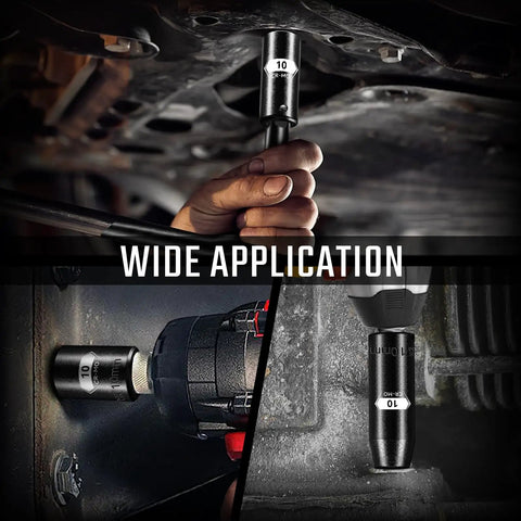 Beefy 10 Piece One Quarter And Three Eighth Inch Drive Impact Socket Set, 10mm, shown in automotive and industrial use
