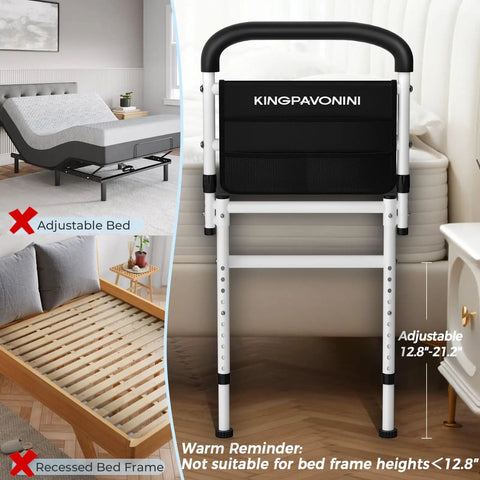 Senior Safe Bed Rails For Seniors With ASTM Approved, 400Lb AntiWobble Support, shown not suitable for adjustable beds