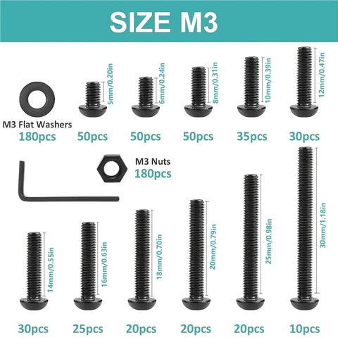 700 Piece M3 Hex Head Cap Screws Metric Machine Bolts Nuts Washers Assortment Kit For Grab And Go DIY Projects And Repairs Durable Solid Material Precise Threads For Smooth Engagement And Long Lasting Fastening. M3 bolts, nuts and washers set
