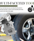 Rear Brake Caliper Piston Tool With Three Eighths Square Drive, Six Sides Caliper Compression Tool For Disc Brakes shown near a wheel