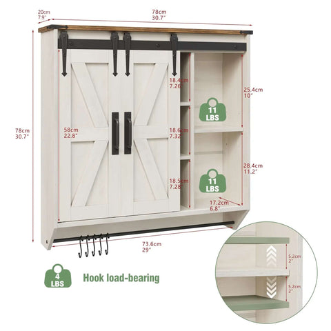Farmhouse Style Medicine Cabinet With 2 Sliding Barn Doors, 3 Tier Rustic Wood Wall Storage, Adjustable Shelves And Towel Bar