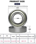 10 Pack 6206 ZZ Deep Groove Ball Bearings With Double Metal Seal Pre Lubricated, showing dimensions and specifications.