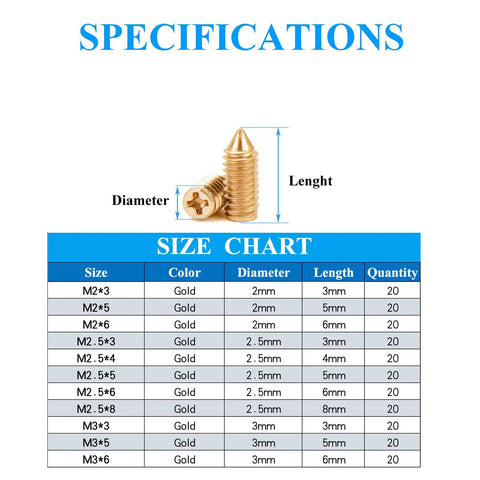240 Pcs Nickel Plated Tip Screws For Leather Accessories DIY Ready Kit In 12 Sizes M2x3 To M3x8 Cross Slot Belt Screws Size Chart