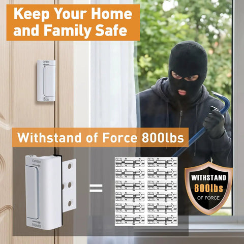 Rock Solid Door Reinforcement Lock Heavy Duty Aluminum Alloy Anti Ram Strike Plate Child Proof Night Latch image with security features and intruder.