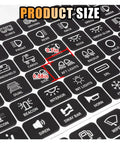 Close-up of 120 Piece Car Switch Panel Sticker Kit With 0.7 By 0.58 Inch Labels showing various auto dash decals.