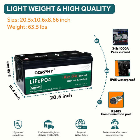 36V LiFePO4 Battery Pack For Golf Carts Solar Panels And Trolling Motors 3.84kWh Capacity With 200A BMS 100Ah on white background