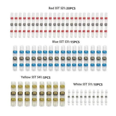 50pcs Mix Seal Solder Sleeve Kit With Heat Shrink Electrical Wire Connectors Insulated Butt Terminals Soldering Sleeves For Perfect Wiring Connections And Quick Repairs, assorted sizes