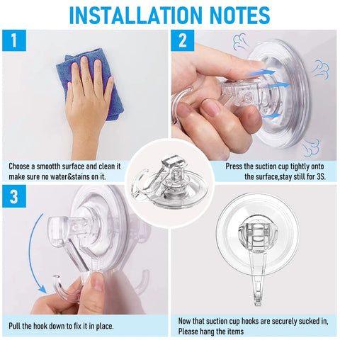 Installation guide for Clear Suction Cup Hooks 4 Pack For Bathroom And More Heavy Duty Waterproof Shower Wall Hangers