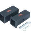 Trailer Hitch Reducer Sleeve From Three Inch To Two And One Half Inch And From Two And One Half Inch To Two Inch Carbon Steel With Five Eighth Inch Pin And Clip Fits Class V Hitch Receivers For Bike Racks Cargo Carriers And Ball Mounts. Shown with pin and clip.