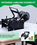 Wultek Precision Bottle Labeling Machine With Handle showcasing adjustable clamps for various bottle sizes on a table.