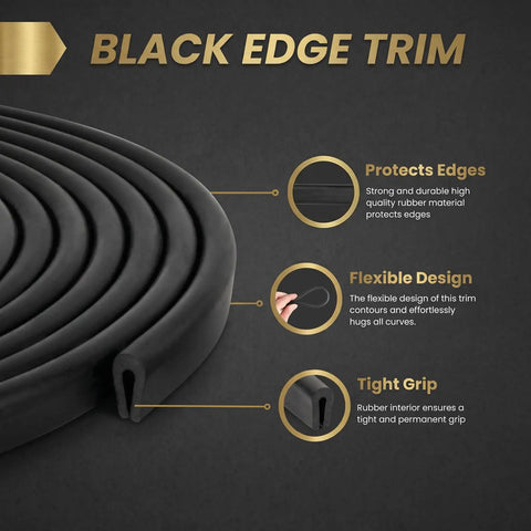 Black U-Channel Rubber Edge Trim, Flexible PVC Edge Protector for Sheet Metal, Car Doors, Hatches and Panels, Heat and Water Resistant.