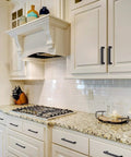 Modern kitchen with white cabinets featuring 10 Pack 5 Inch Square Cabinet Handles Matte Black Drawer Pulls For Cabinets And Cupboards Center To Center 5 Inch Mounting Holes Modern Kitchen And Furniture Hardware Durable Construction With Smooth Edges And Corrosion Resistant Matte Finish.