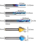 General Purpose CNC Router Bit Set One Quarter Inch Shank Nano Blue Coated Ten Piece Collection with size dimensions shown