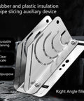 Pro Grade Foam Pipe Cutter Tool For Precise 45 Degree Insulation Cuts And Lagging Stainless Steel on dark background