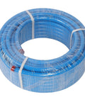 Three Layer HDPE Aluminum Shop Air Line Kit 3 4 Inch By 100 Feet, 200 PSI O Ring Sealed coil of blue tubing in plastic wrap