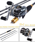 Fishing Rod And Baitcasting Reel Combo 4 Section Carbon Casting Rod Baitcasting Reel Set For Travel Lure Rod Tackle Kit