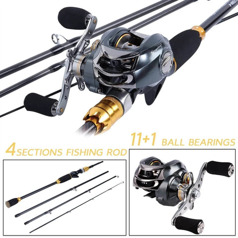 Panfish Rod Fishing Rod And Baitcasting Reel Combo With Four Section Carbon Casting Rod And Baitcast Reel Set For Left Hand One Point Eight M