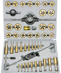 45-piece Pro-Grade Titanium SAE Tap and Die Set for Large Diameter Threads with UNC and UNF Options in open case