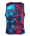 Mens Dope American Flag Skull Print Graphic Tank Top Quick Dry Sleeveless Muscle Shirt with bold skull design from the back.