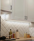 Kitchen with white cabinets featuring 10 Pack 5 Inch Matte Black Cabinet Handles Made From Solid Zinc Alloy For Kitchen Cupboard And Drawer Hardware Center To Center 5 Inch Mounting Pulls For Durable Modern Cabinets And Drawers.