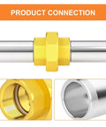 1 Inch Female Brass Union Pipe Fitting For Connecting And Extending Pipes, shown connected to pipes